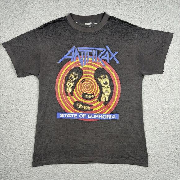 Vintage Other - Vintage 80s Anthrax T-Shirt Men’s Large Black State Of Euphoria Tour Distressed